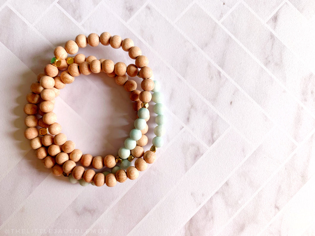 Light Turquoise & Rosewood with Gold Diffuser Bracelet