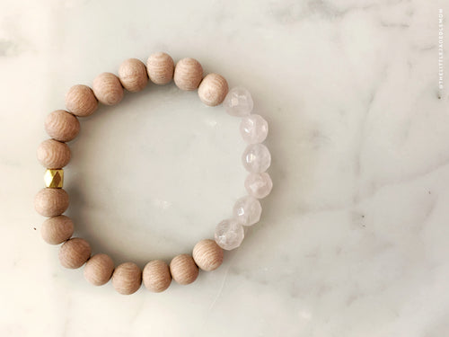 Rose Quartz & Rosewood with Gold Diffuser Bracelet