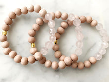 Load image into Gallery viewer, Rose Quartz &amp; Rosewood with Gold Diffuser Bracelet