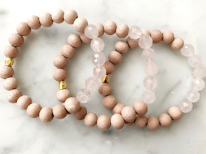 Rose Quartz & Rosewood with Gold Diffuser Bracelet