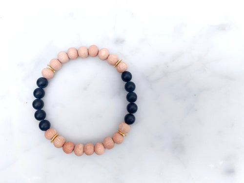 Matte Black Onyx Beads & Rosewood With Gold Diffuser Bracelet