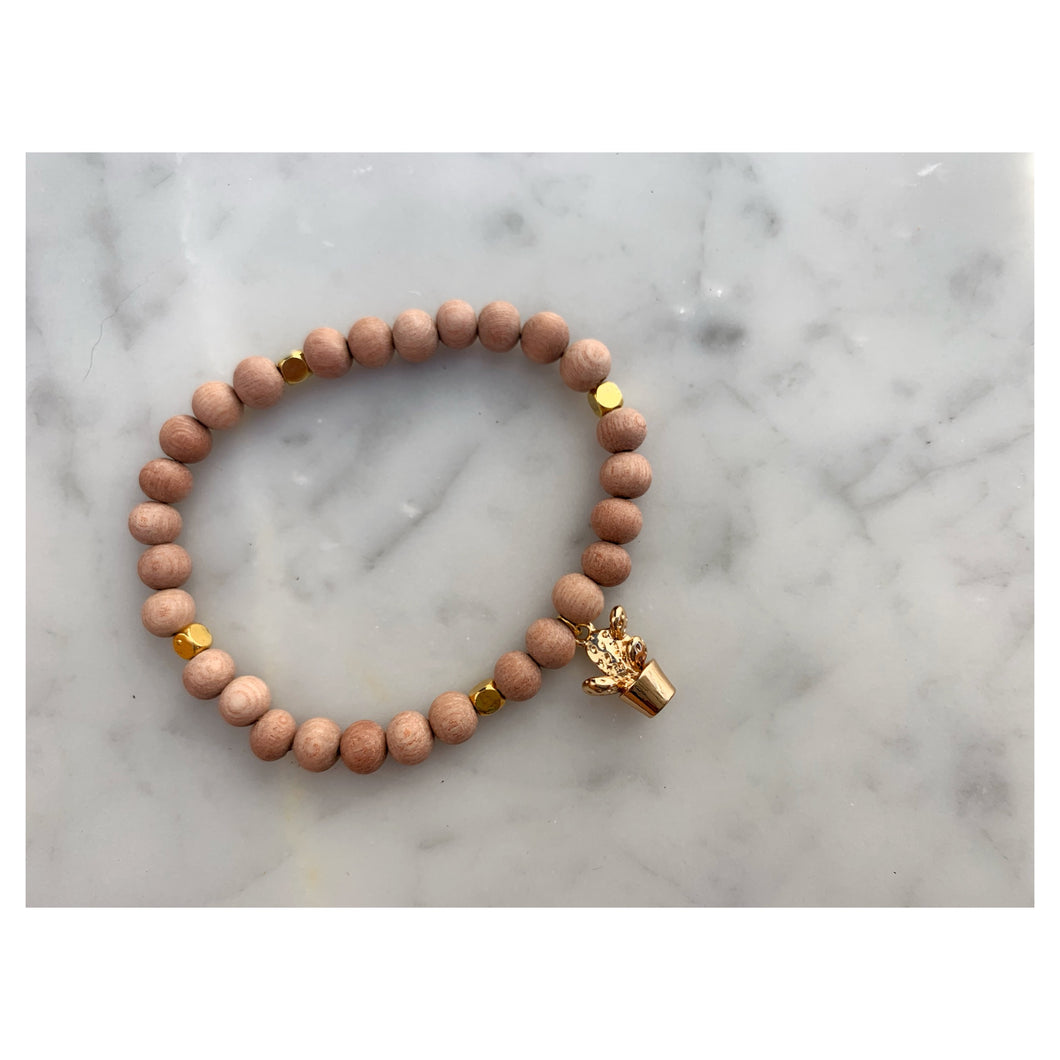 Catcus Charm & Rosewood with Gold Diffuser Bracelet