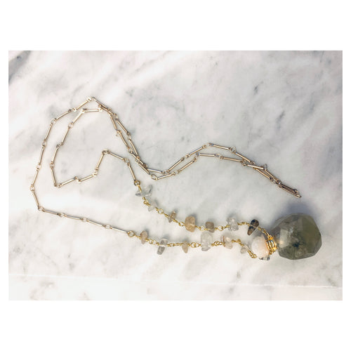 Geode Druzy Cap & Gold Vial Necklace