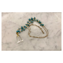 Load image into Gallery viewer, Clear Quartz &amp; Turquoise Rosary with Gold Vial Necklace