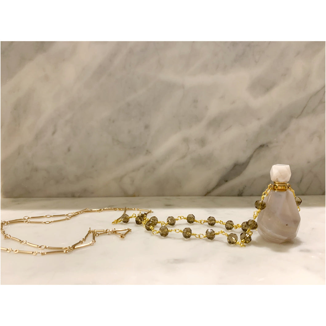 Lace Agate & Glass Bead With Gold Vial Necklace